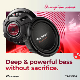 PIONEER TS-A301D4 dual 4-ohm voice coils for flexible wiring and higher output.
