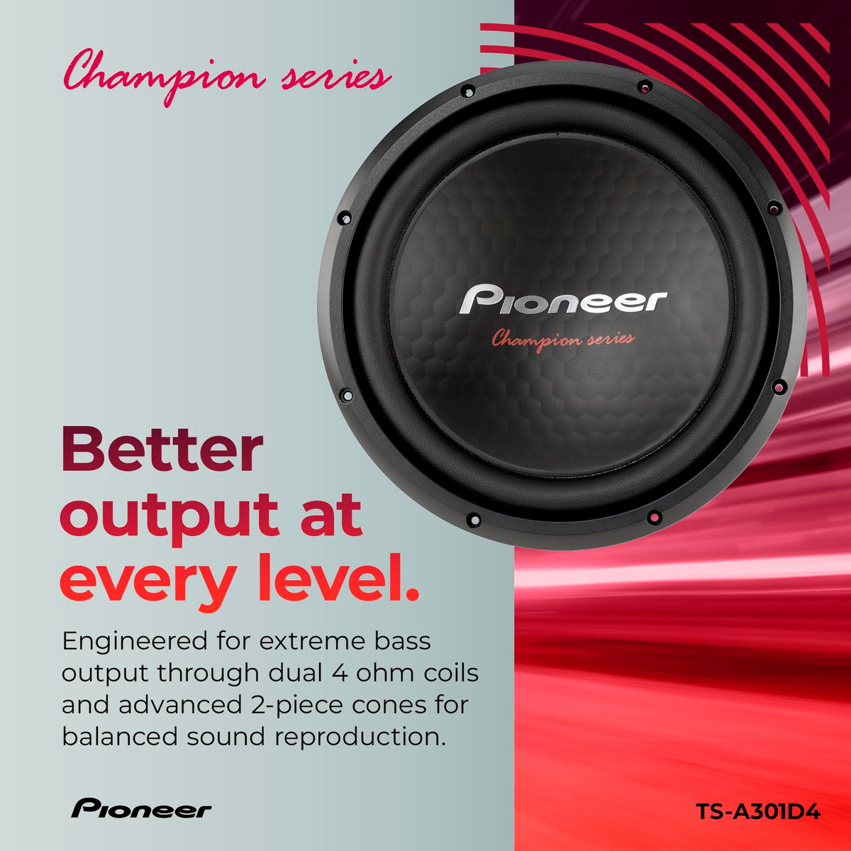 PIONEER TS-A301D4 honeycomb IMPP 2-piece cone for rigid, clean bass.