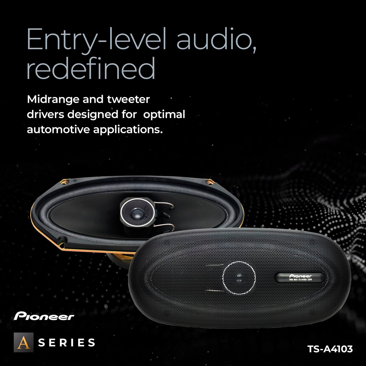 PIONEER TS-A4103 woofer cone emphasizes deep bass without distortion.
