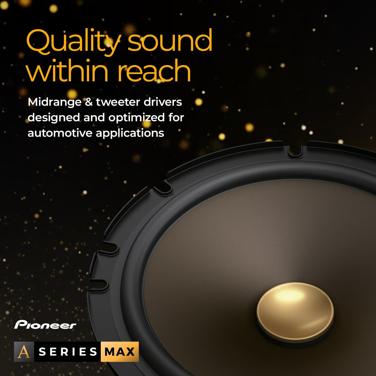 Pioneer TS-A653CH gold-accent cone adds stylish in-car aesthetics.