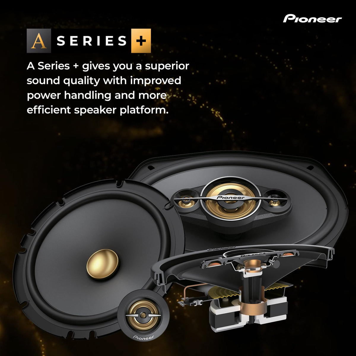 PIONEER TS-A6901C side angle showing compact depth for easy fit