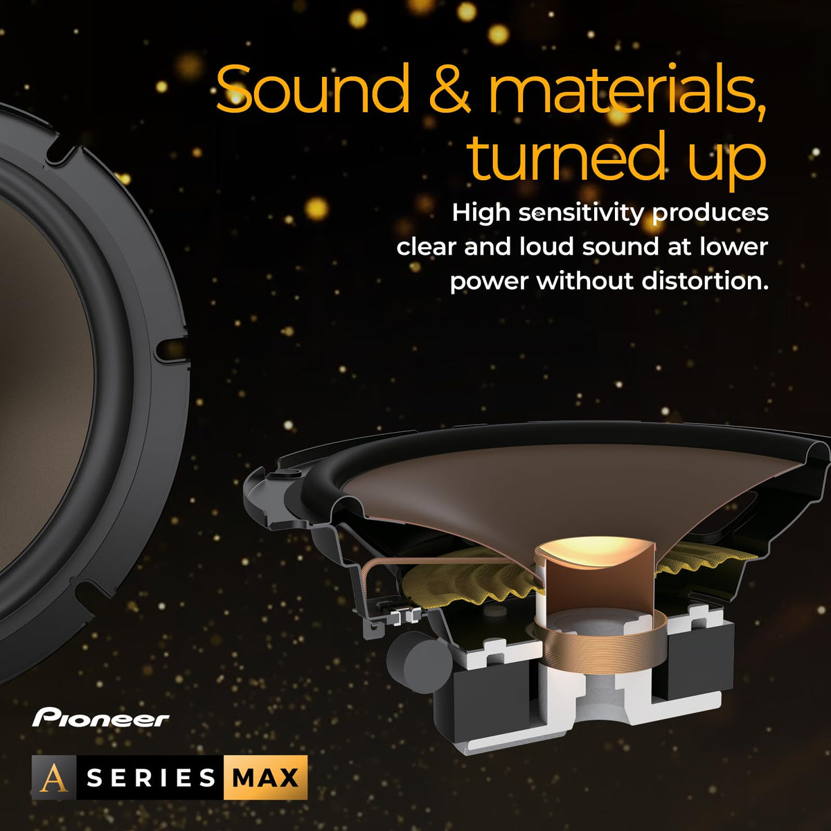 PIONEER TS-A693CH gold faceplate adds premium styling to the upgrade.