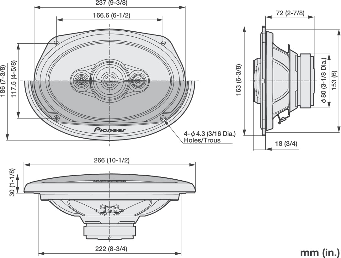 PIONEER TS-A6961F tweeter-mount close-up emphasizes secure surface mounting.