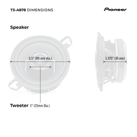 Pioneer TS-A878 product label and specs showing power ratings and frequency benefits
