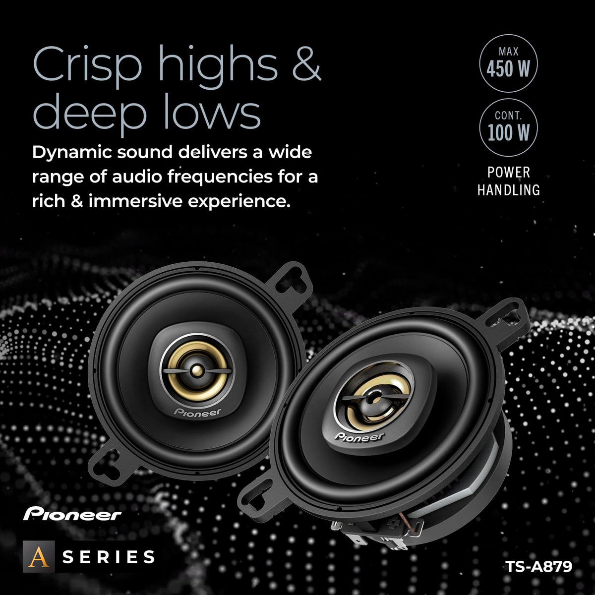 Pioneer TS-A879 frequency response graph illustrates wide range for varied music.