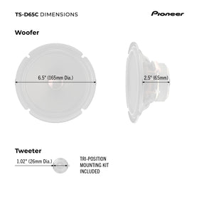 PIONEER TS-D65C compact tweeter fits tight dashboards easily.