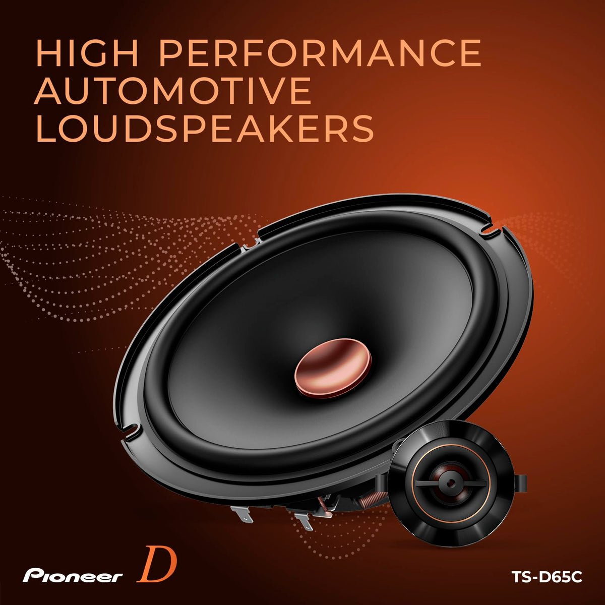 PIONEER TS-D65C swivel tweeter enabling precise soundstage adjustment.