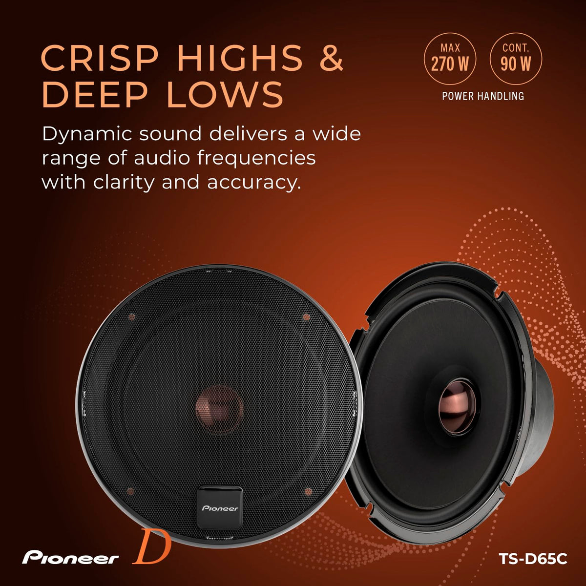 PIONEER TS-D65C tri-position mounting kit for versatile installation options.