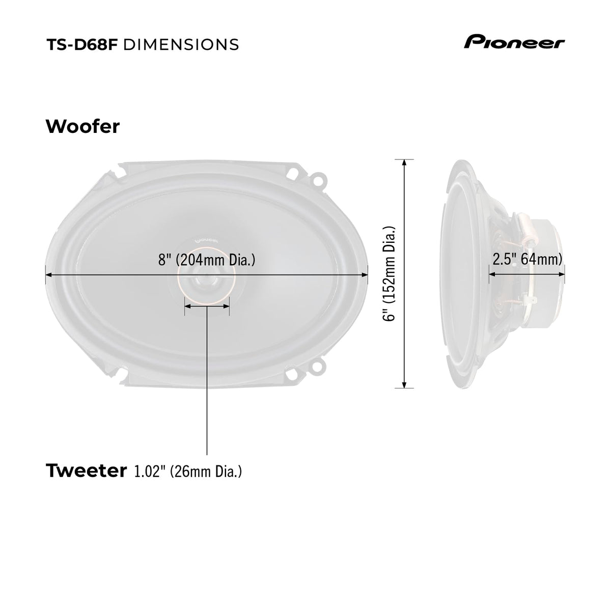 Pioneer TS-D68F car-installation-mount shows easy dash or door fit.