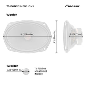 Pioneer TS-D69C surface-mount option for versatile dash fit.