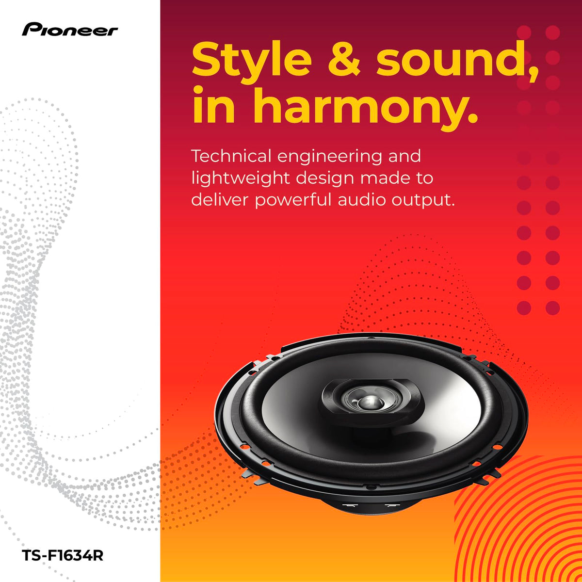 Pioneer TS-F1634R woofer cone detail showing durable surround for improved bass