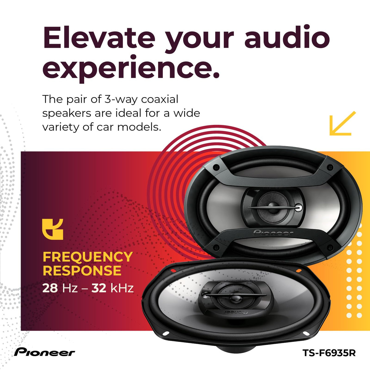 PIONEER TS-F6935R installed in car rear deck offering fuller audio experience
