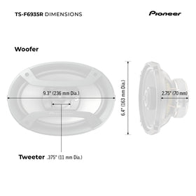 PIONEER TS-F6935R next to ruler showing 6x9 size for fit confirmation