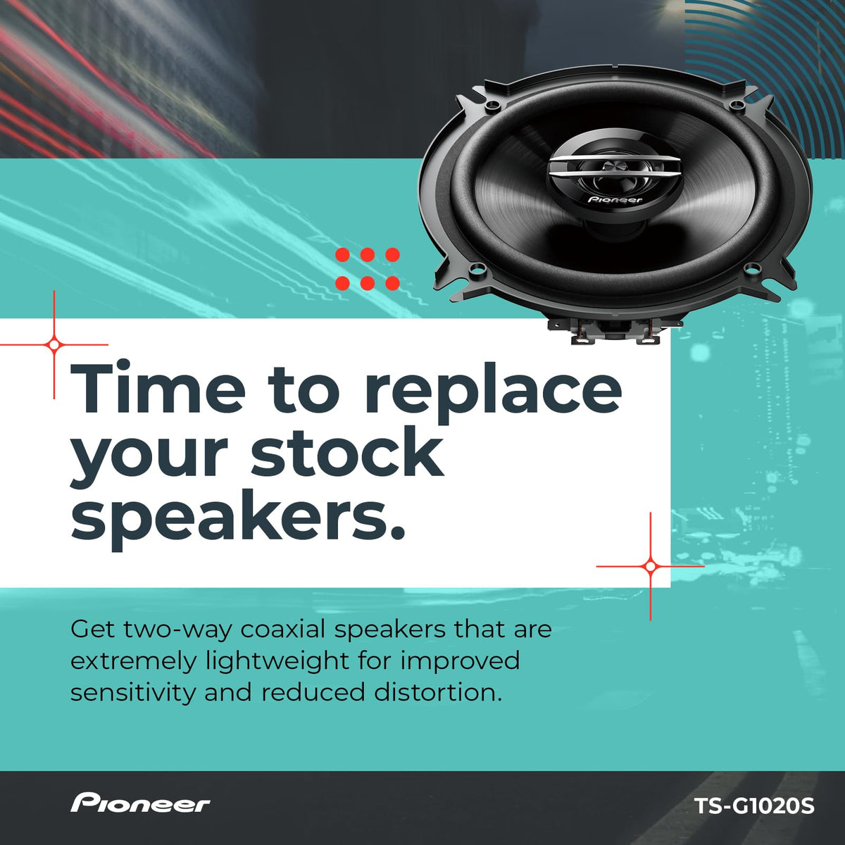 PIONEER TS-G1020S side profile with ruler showing compact mounting depth