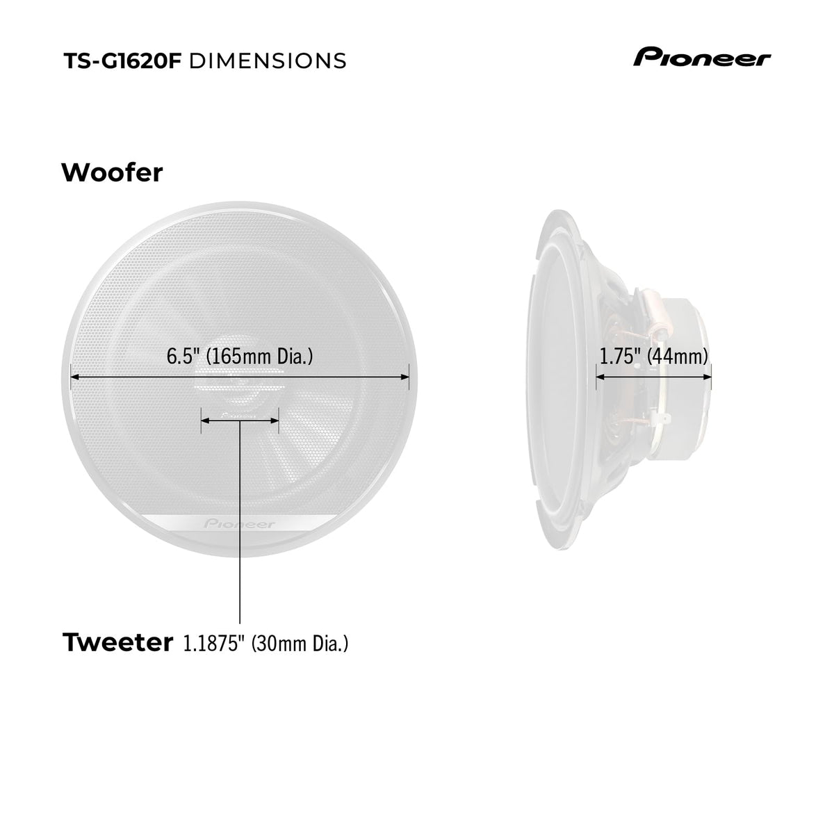 PIONEER speaker next to ruler for size comparison to confirm fitment
