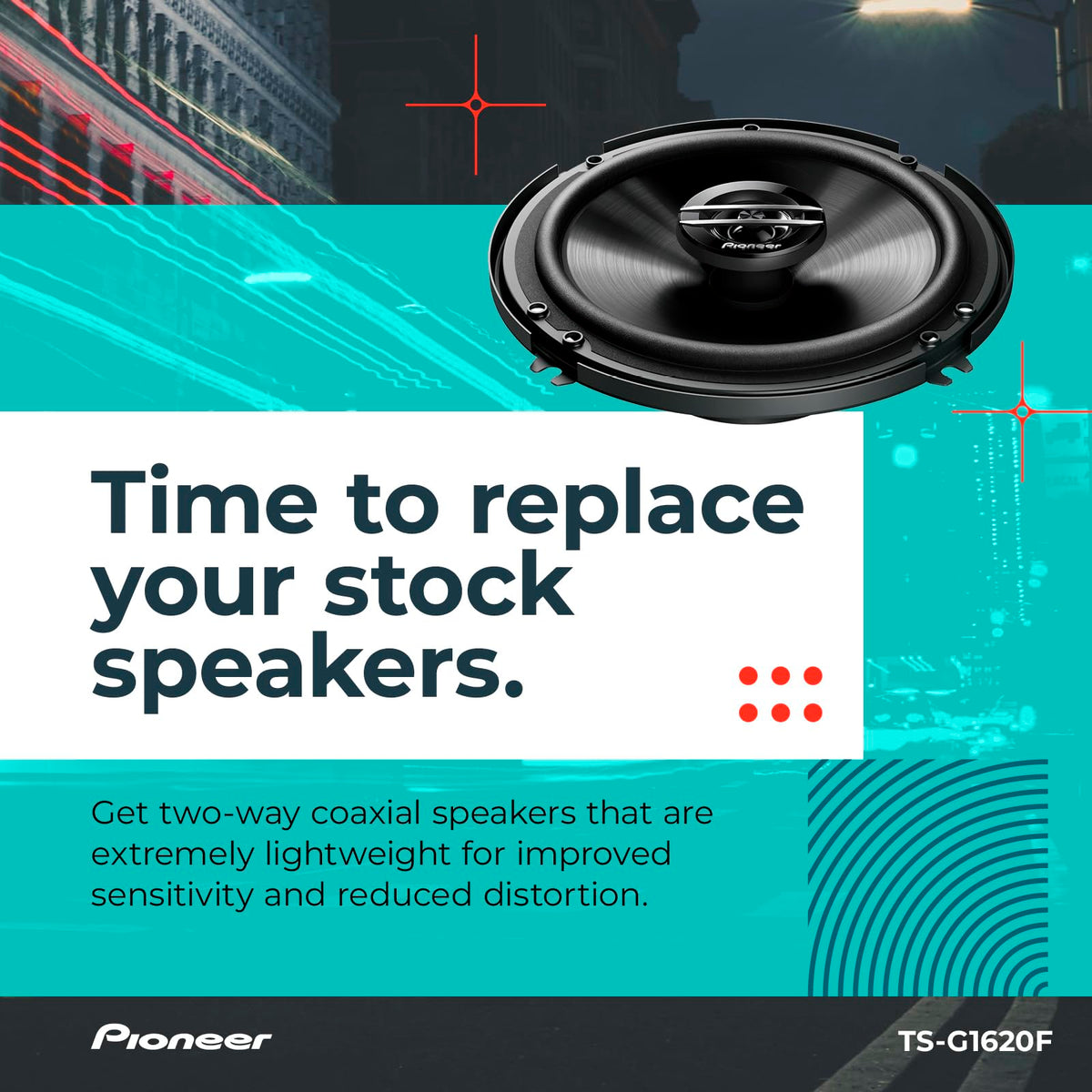 PIONEER tweeter detail showing dome design for smooth treble clarity