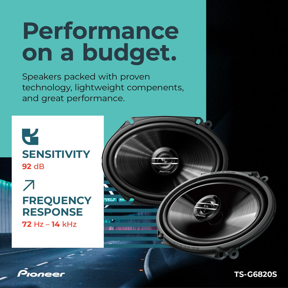 PIONEER speaker basket and label showing sealed-fit design benefit