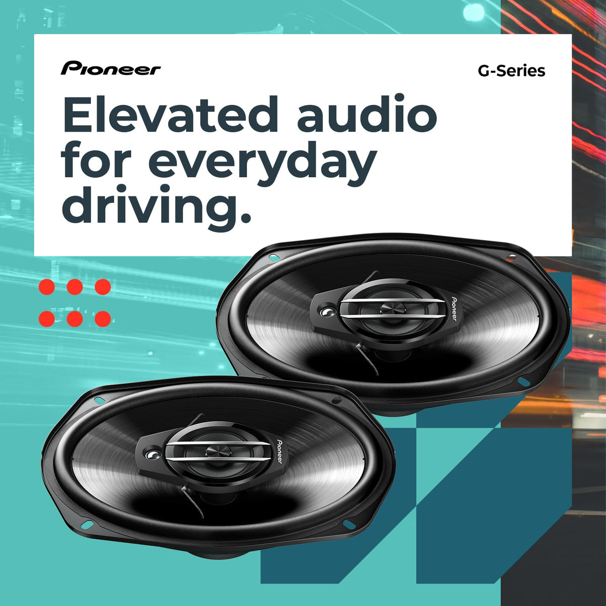 PIONEER TS-G6930F front view in black shows sleek styling and fit.