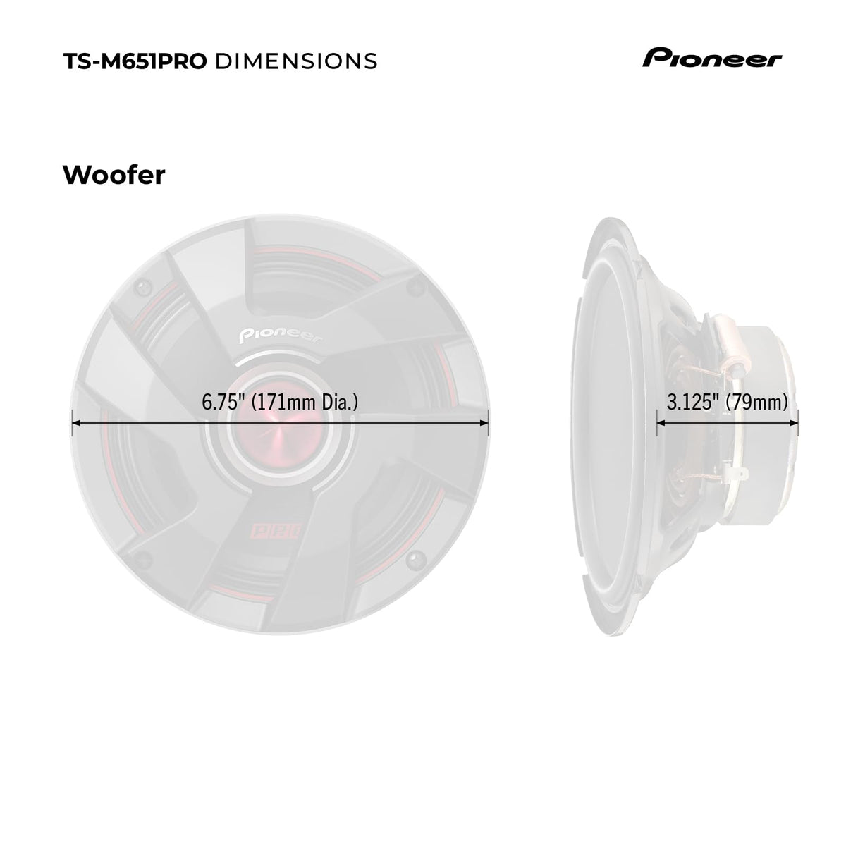 PIONEER TS-M651PRO frequency response spans 50 Hz to 18 kHz, delivering full-range detail.