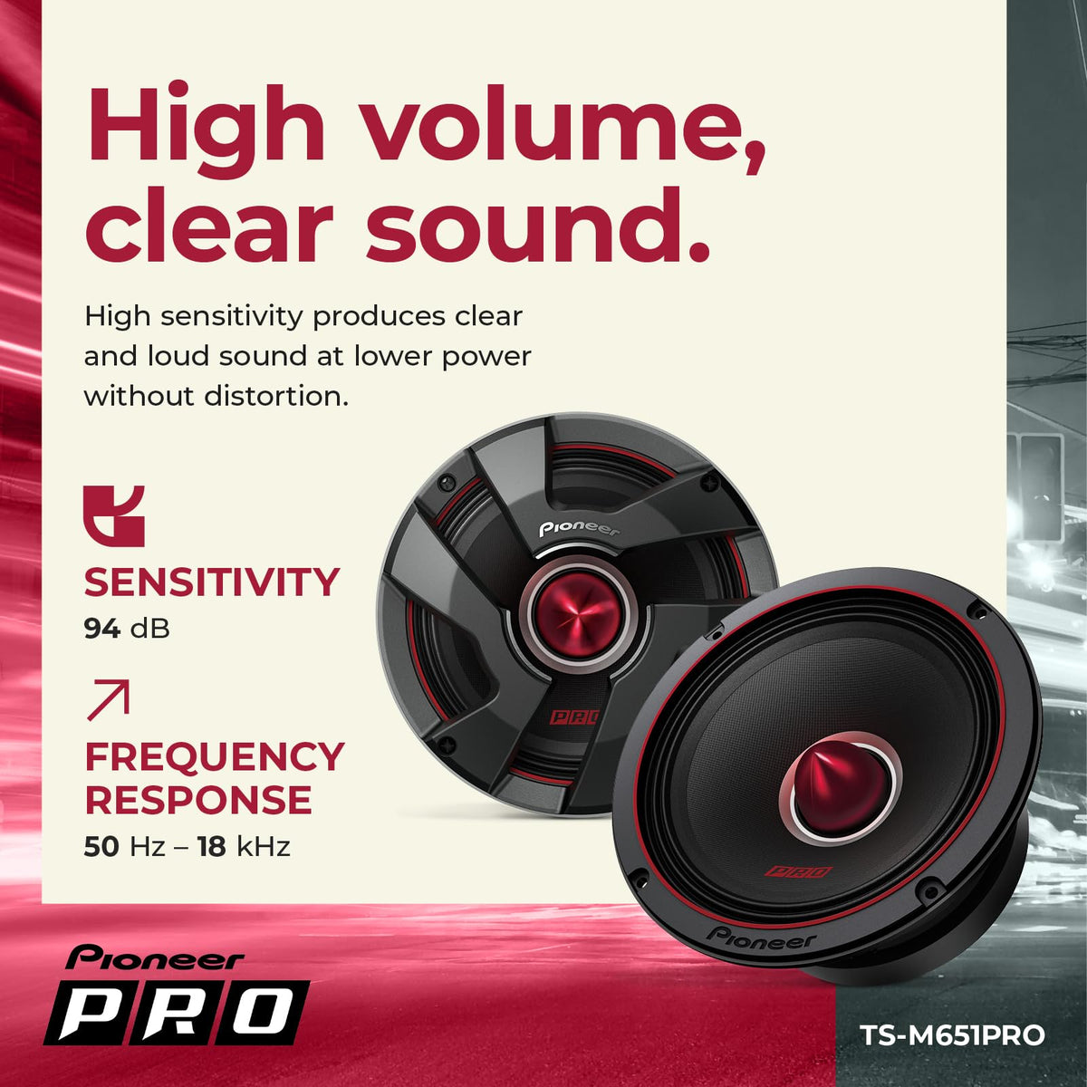 PIONEER TS-M651PRO mounting holes enable quick, secure installation.