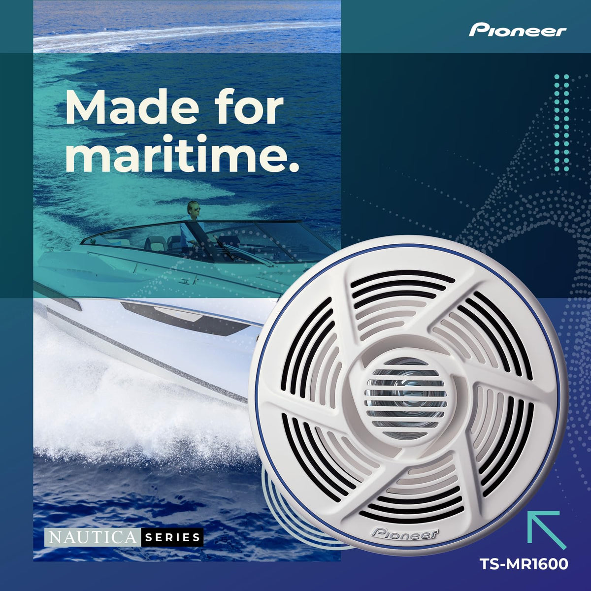 Pioneer TS-MR1600 reflex horn tweeter detail for crisp highs on deck