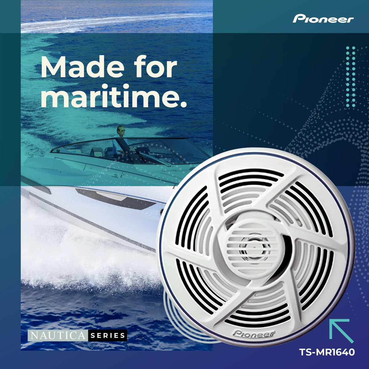 PIONEER TS-MR1640 UV-protected materials resist sun exposure for outdoor marine use.