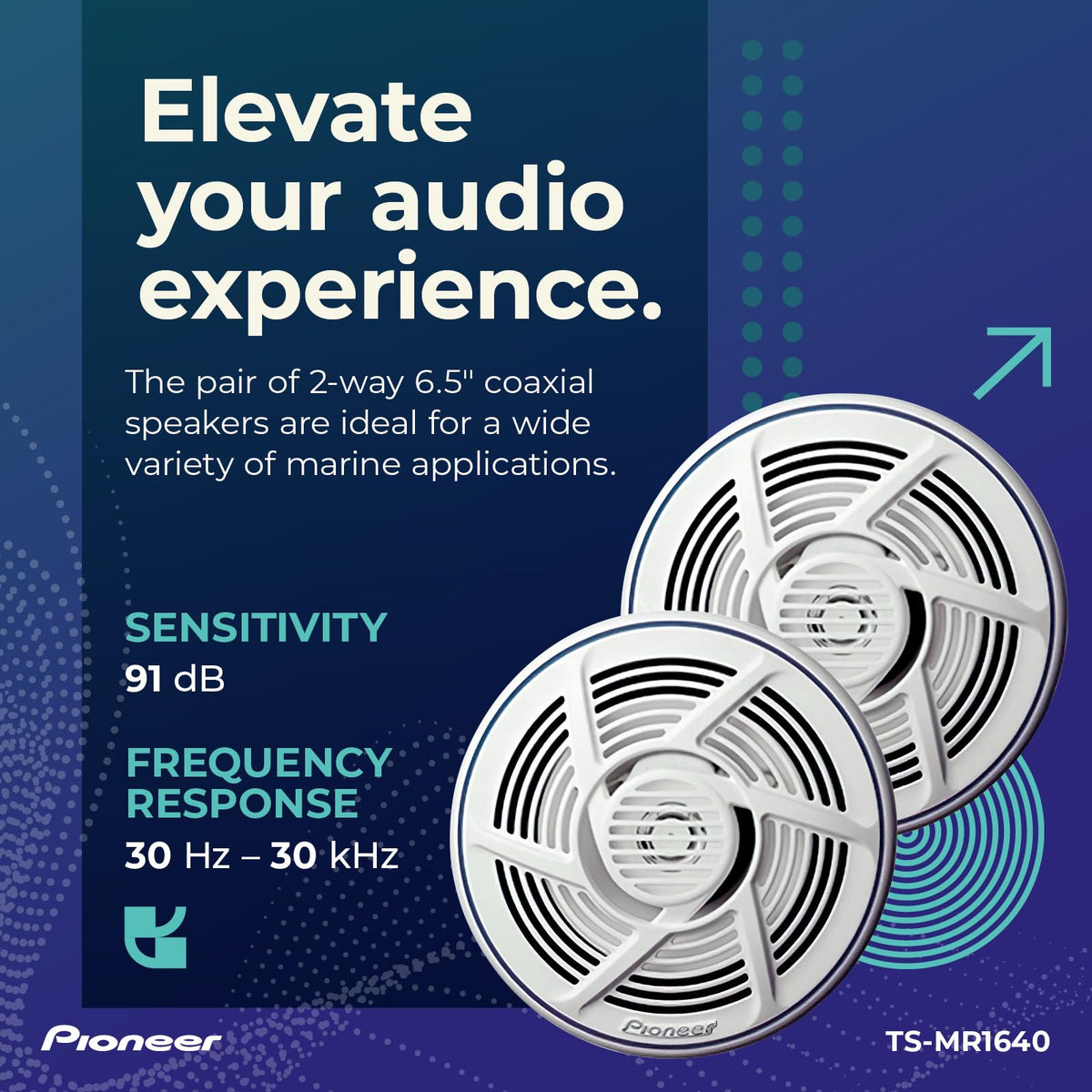 PIONEER TS-MR1640 compatible with most marine stereos and amps for upgrades.