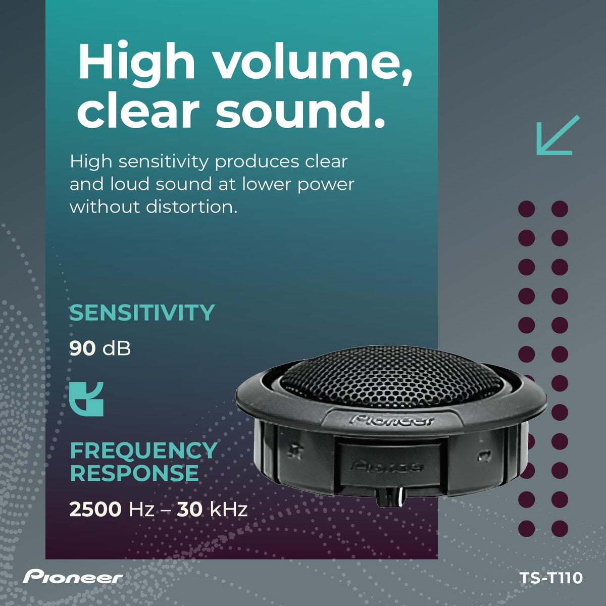 PIONEER TS-T110 next to a coin showing compact size for tight spaces