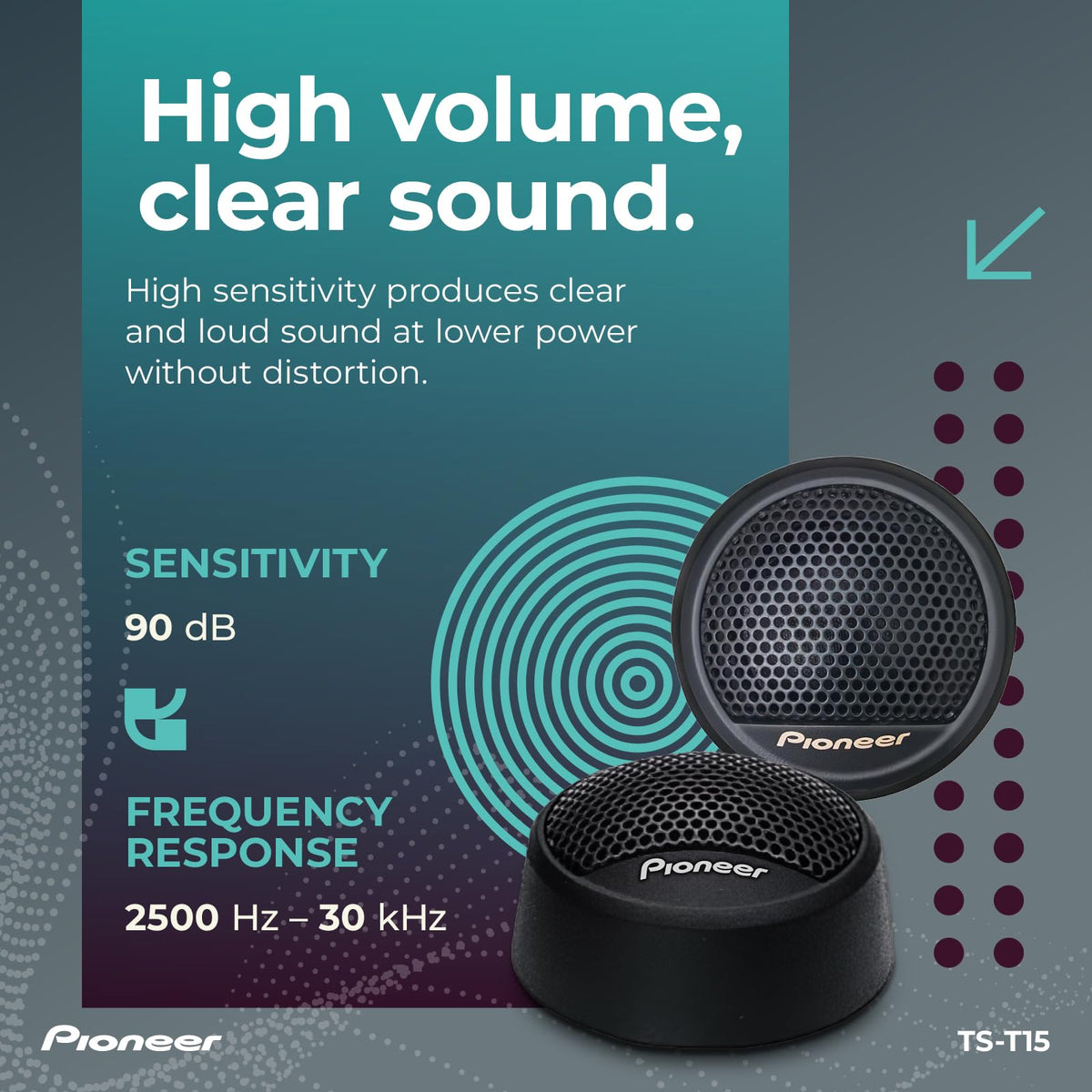 PIONEER TS-T15 next to ruler showing 3/4 inch scale for space-saving fit