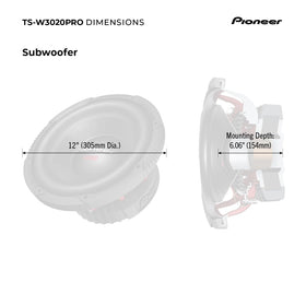 PIONEER TS-W3020PRO installation guide visuals show easy integration into cars.