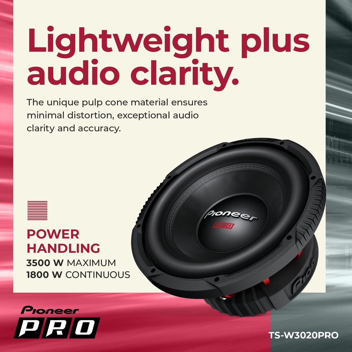 PIONEER TS-W3020PRO enclosure options illustrate sealed and ported compatibility.
