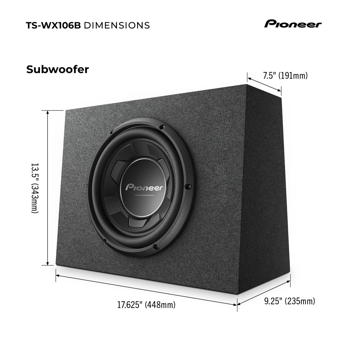 Pioneer TS-WX106B under-seat installation options for flexible placement.