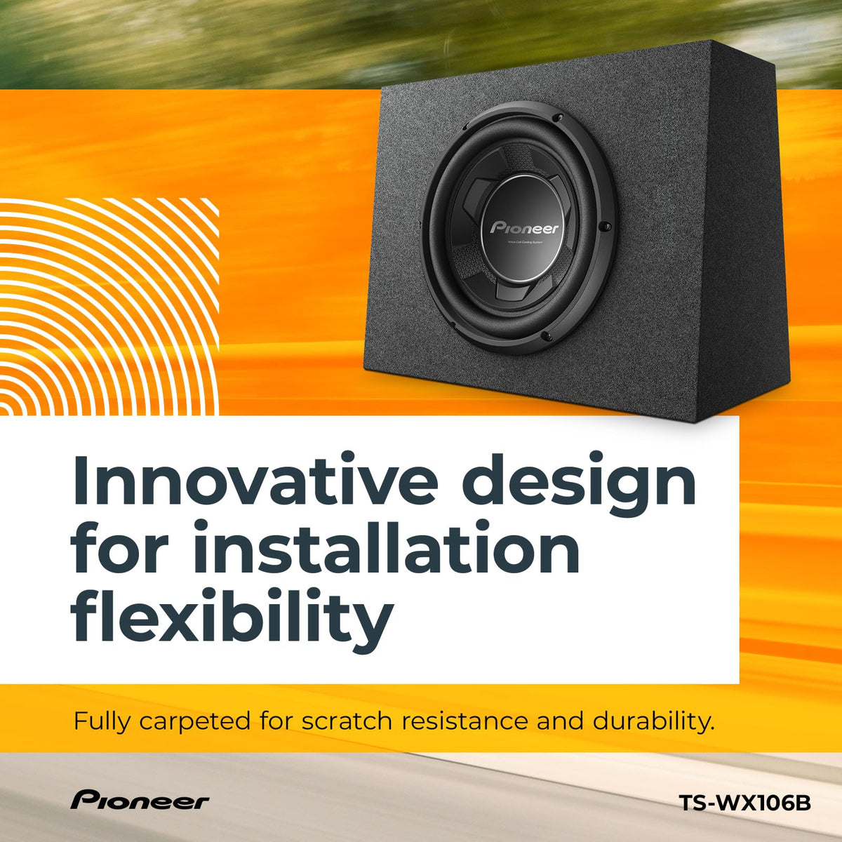 Pioneer TS-WX106B cooling system helps maintain cooler voice coil during loud playback.