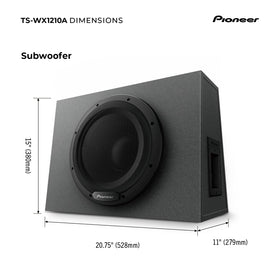Pioneer TS-WX1210A carpeted enclosure close-up emphasizing durability.