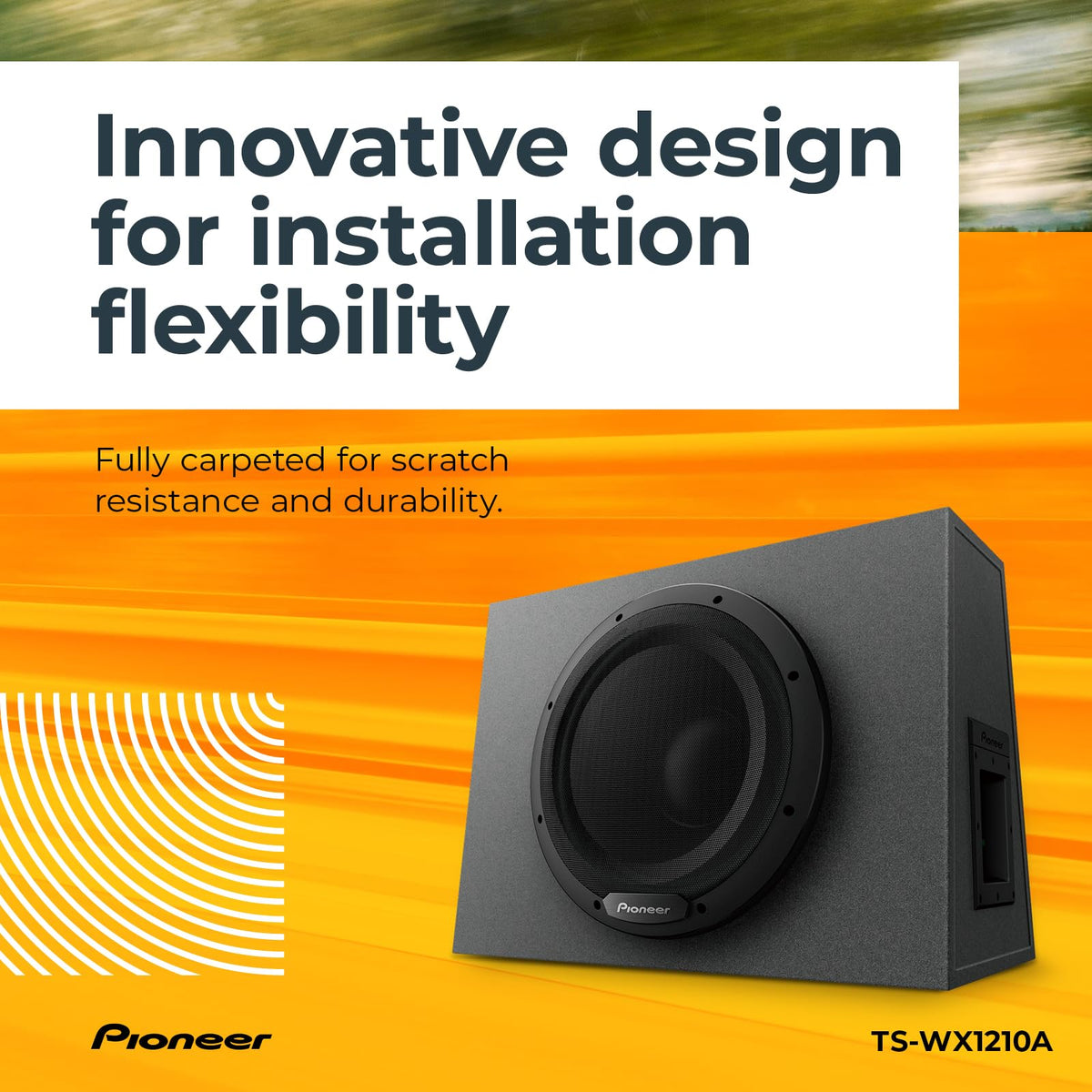 Pioneer TS-WX1210A enclosure side view for easy installation.