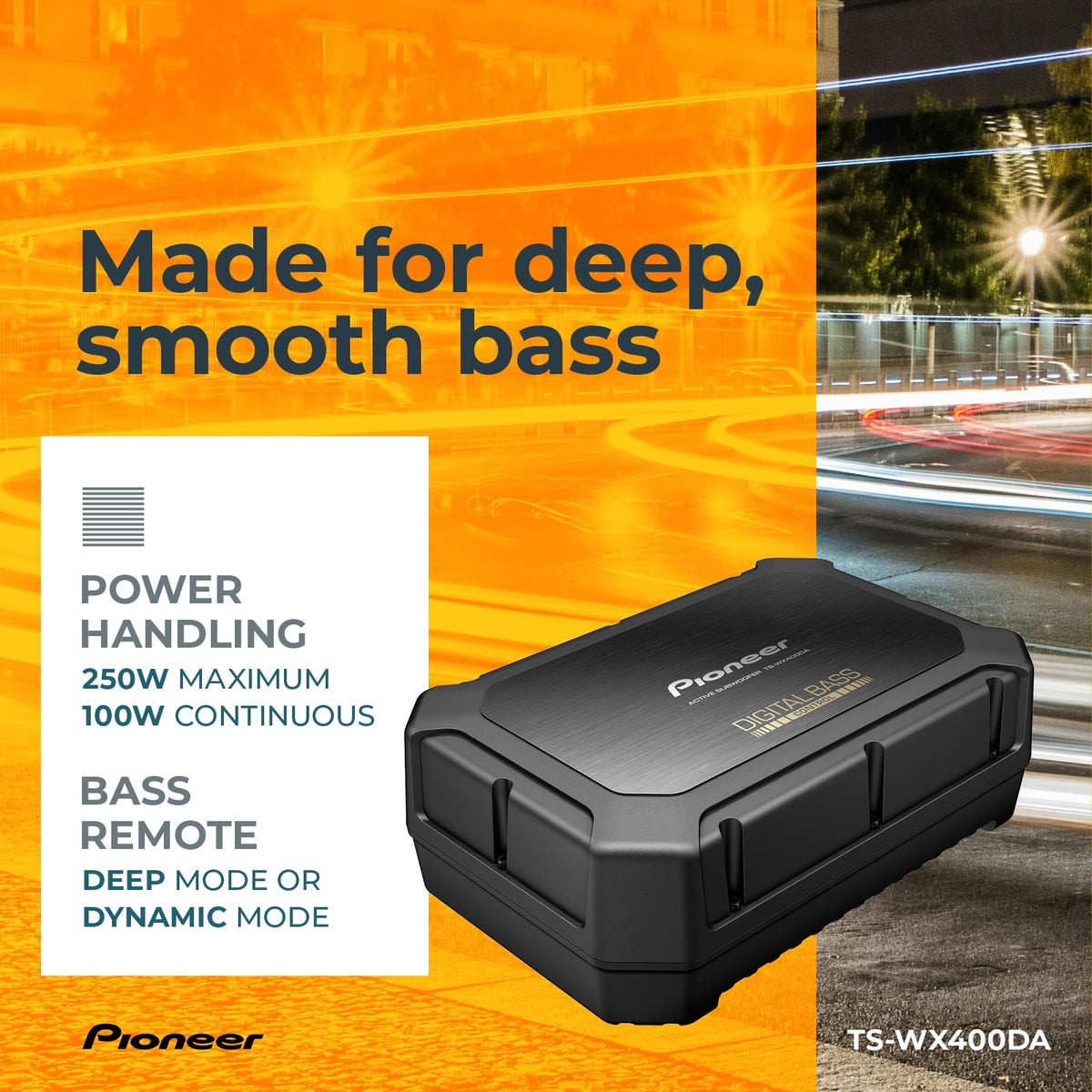 Pioneer TS-WX400DA bass mode Deep highlights rich low end.