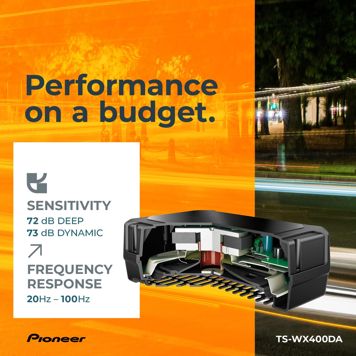 Pioneer TS-WX400DA bass mode Dynamic emphasizes bold, punchy bass.