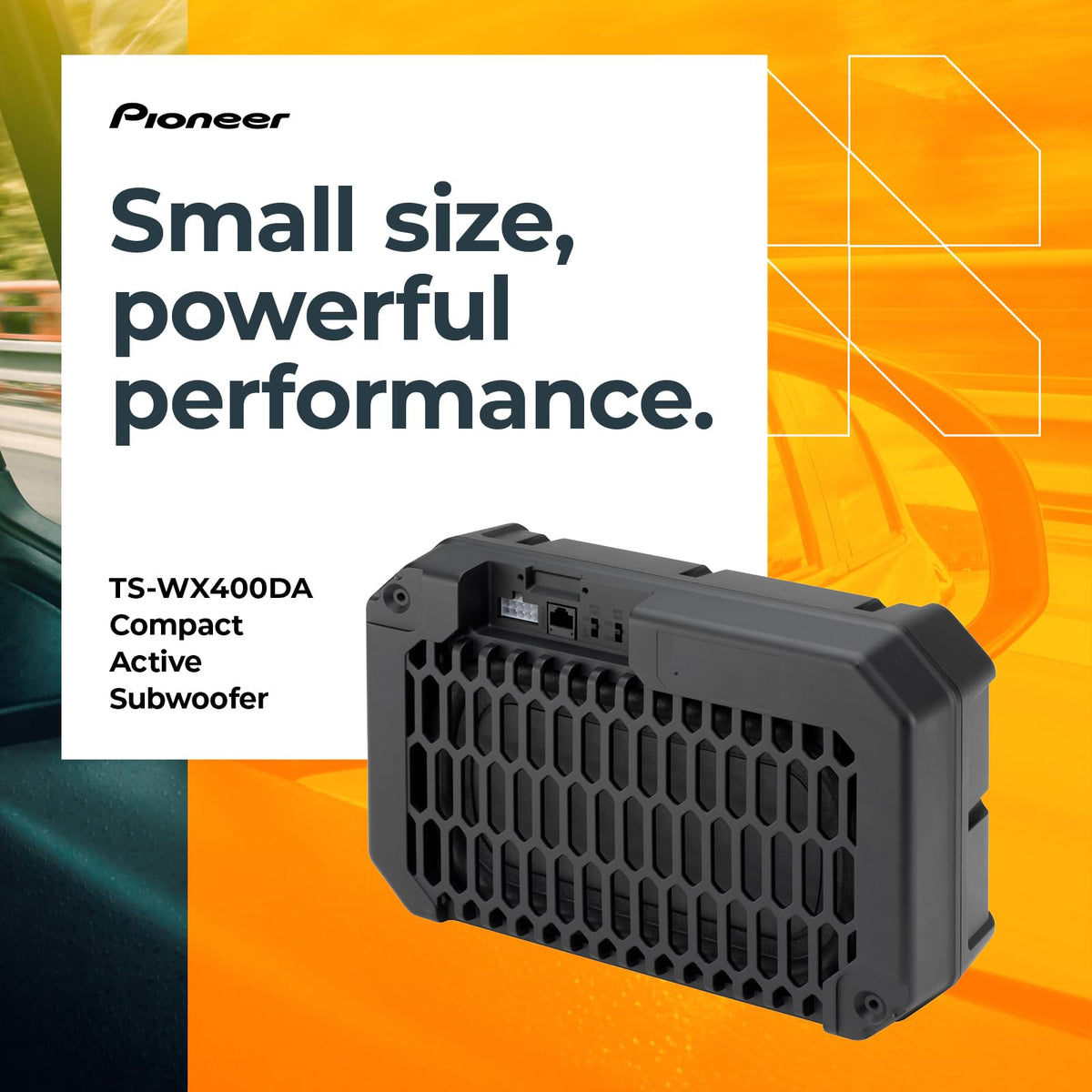 Pioneer TS-WX400DA under-seat installation demonstrates space-saving design.
