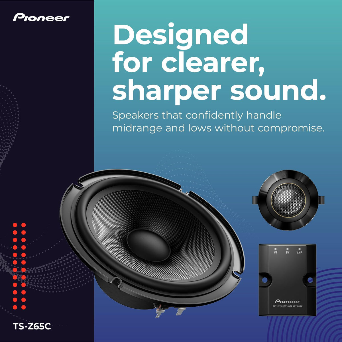 Pioneer TS-Z65C inline crossover for clean signal management.