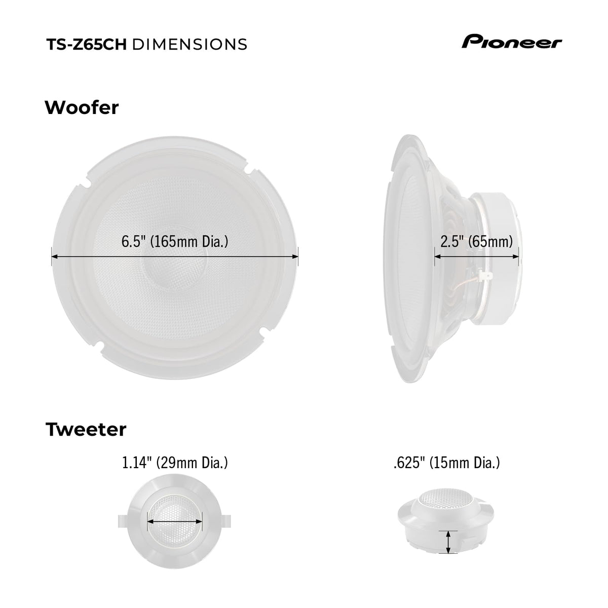 Pioneer TS-Z65CH door installation eases integration in compatible cars