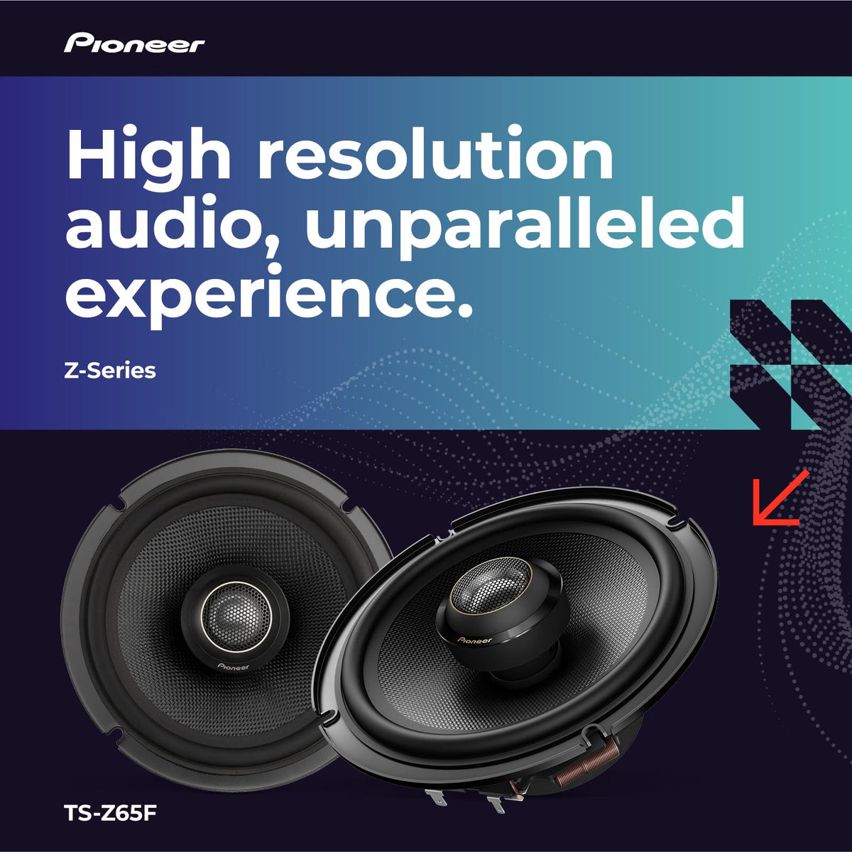 Pioneer TS-Z65F 2-way design assembly shows dual-driver layout for balance.