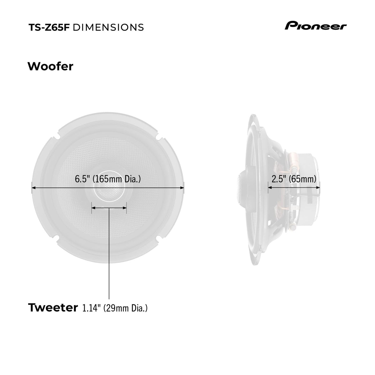 Close-up of TS-Z65F woofer cone emphasizing robust bass response.