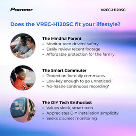 Pioneer VREC‑H120SC streaming live view to phone via Ai‑Sense App for quick reviews