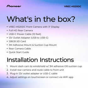 Pioneer VREC-H520DC simple installation with adhesive or suction mount.