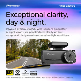 Pioneer VREC-Z820DC front 4K recording for crisp forward footage