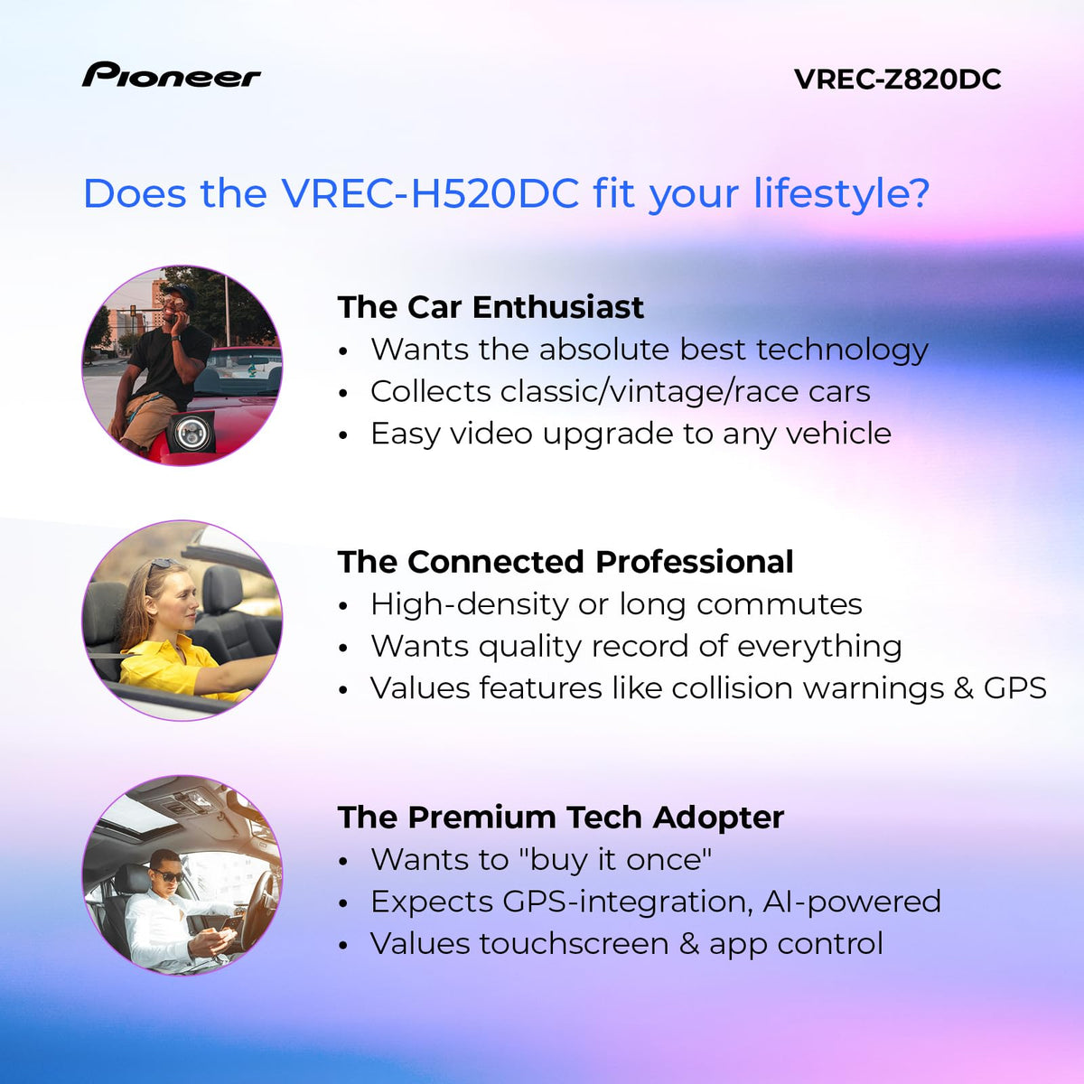 Pioneer VREC-Z820DC built-in GPS logs speed and location