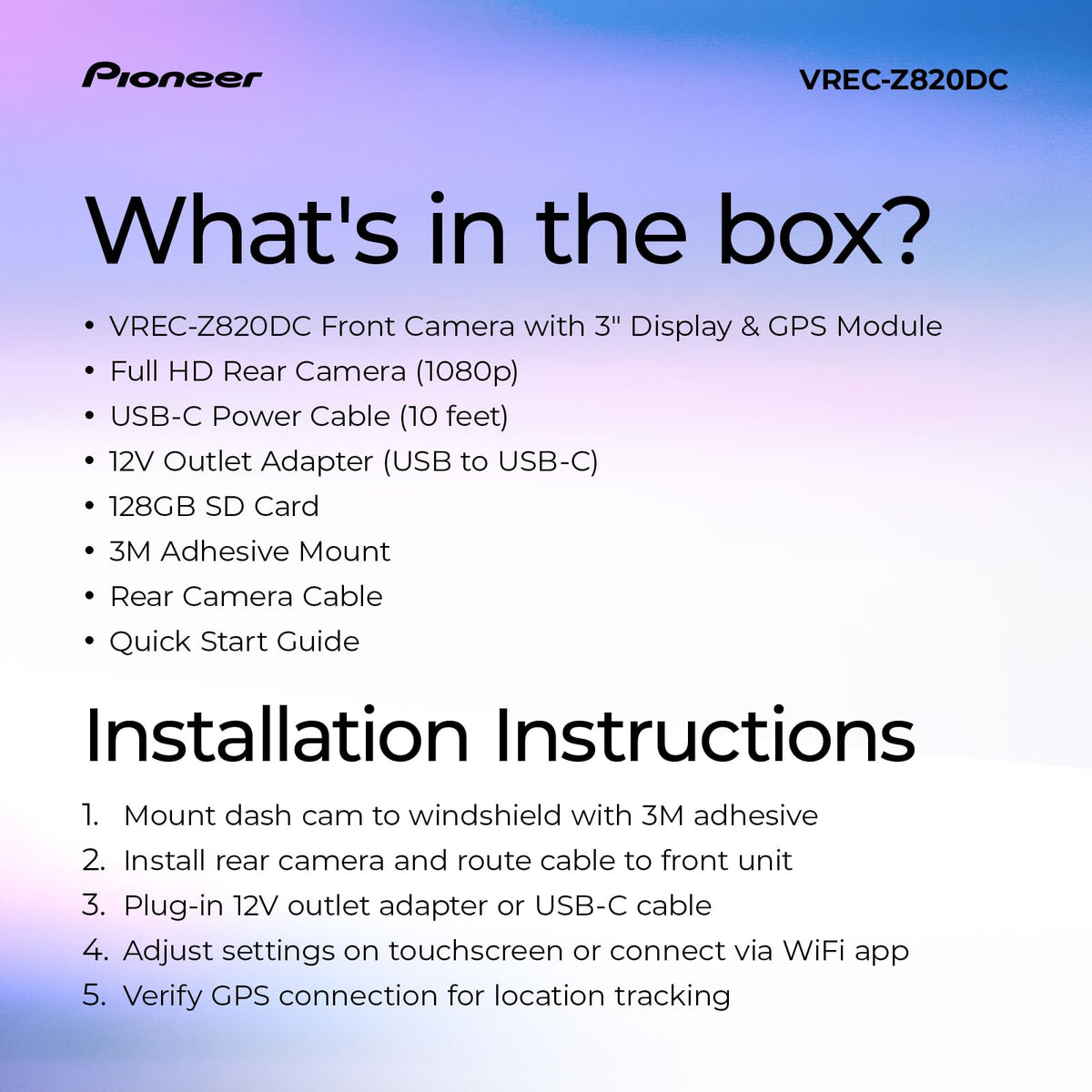 Pioneer VREC-Z820DC Wi-Fi app access for quick view and downloads