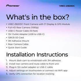 Pioneer VREC-Z820DC Wi-Fi app access for quick view and downloads