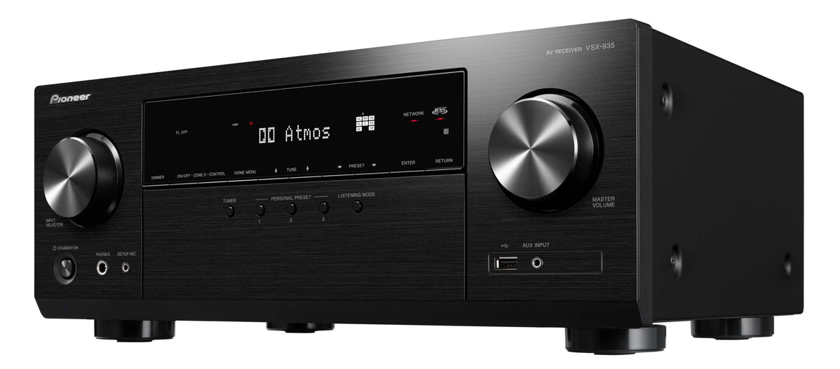 Pioneer VSX-935 front panel view showing sleek controls for quick setup.