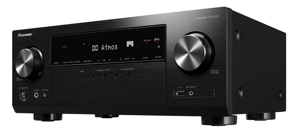 Pioneer VSX-935 front panel view showing sleek controls for quick setup.